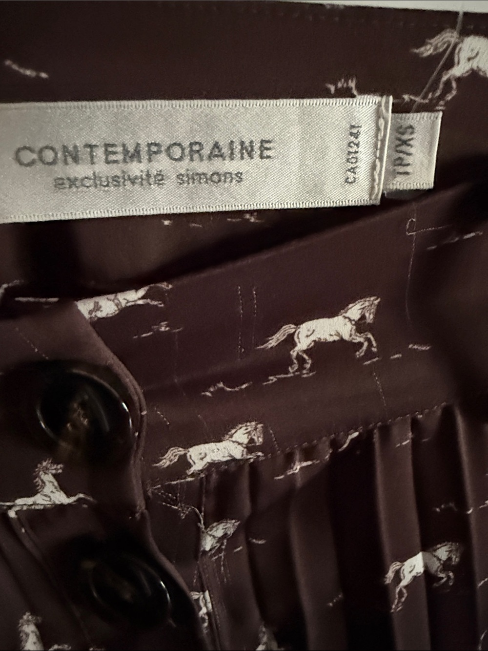 Simons Brown Pleated Midi Skirt with White Horse Print - Picture 4 of 6